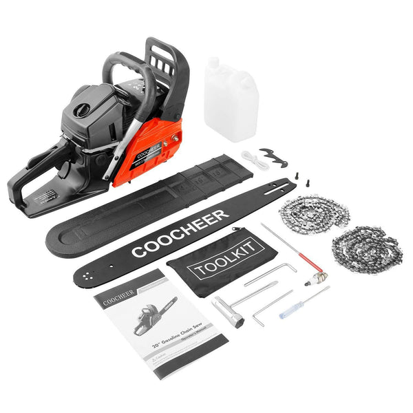 couply Powerful Gas Chainsaw, 58CC 20" Chain Saw Cordless Gas Powered Chainsaw with 2 Stroke, Handed Petrol Gasoline Saw Woodcutting Saw for Garden, Farm and Ranch with Tool Kit