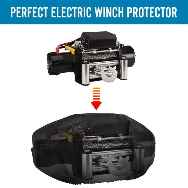 Seven Sparta Winch Cover for Electric Winch Up to 17500 Lbs, Waterproof Winch Protector, 1680D Oxford Winch Cover, 24" W x 10" H x 7" D (Black)