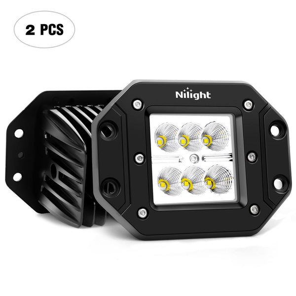 Nilight 2PCS 18W Flood LED Work Light Driving Lights Led Light Bar Off Road Led Lights Flush Mount for Jeep Truck Tacoma Bumper ATV UTV,2 Years Warranty