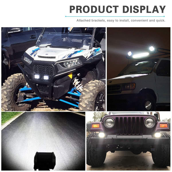 YITAMOTOR Led Light Bar 2PCS 4 inches 18W Square LED Work Light Bar Spot Led Pod light LED with Wiring Harness Waterproof for Jeep SUV Truck Car ATVs 4x4 4WD Boat Off road Driving Light 12V 24V