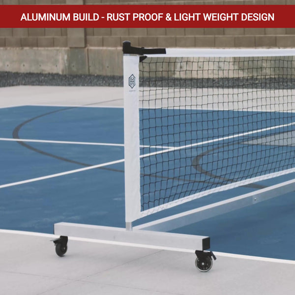 Dominator Indoor/Outdoor Portable Pickleball Net, Constructed of Rust Proof Aluminum Frame - Includes Rolling Carry Bag, Locking Rollers