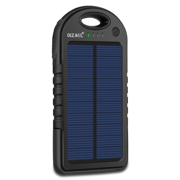 Dizaul Solar Charger, 5000mAh Portable Solar Power Bank Waterproof/Shockproof/Dustproof Dual USB Battery Bank Compatible with Smartphones,iPhone,Samsung,Android Phones,Windows Phones,GoPro,GPS