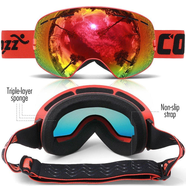 COPOZZ Ski Goggles, G1 Mens Womens Ski Snowboard Snowboarding Goggles - Over Glasses Double Lens Anti Fog Frameless,Cool REVO Mirror Red for Men Women Youth Snowmobile Skiing