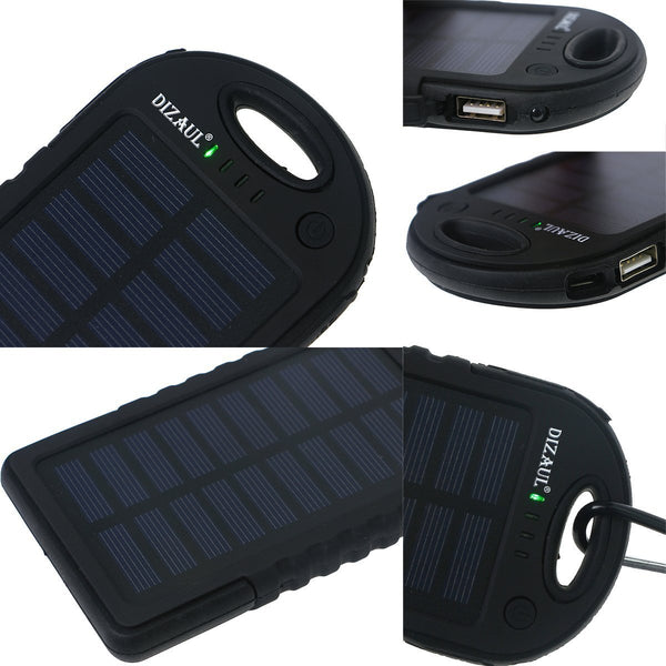 Dizaul Solar Charger, 5000mAh Portable Solar Power Bank Waterproof/Shockproof/Dustproof Dual USB Battery Bank Compatible with Smartphones,iPhone,Samsung,Android Phones,Windows Phones,GoPro,GPS