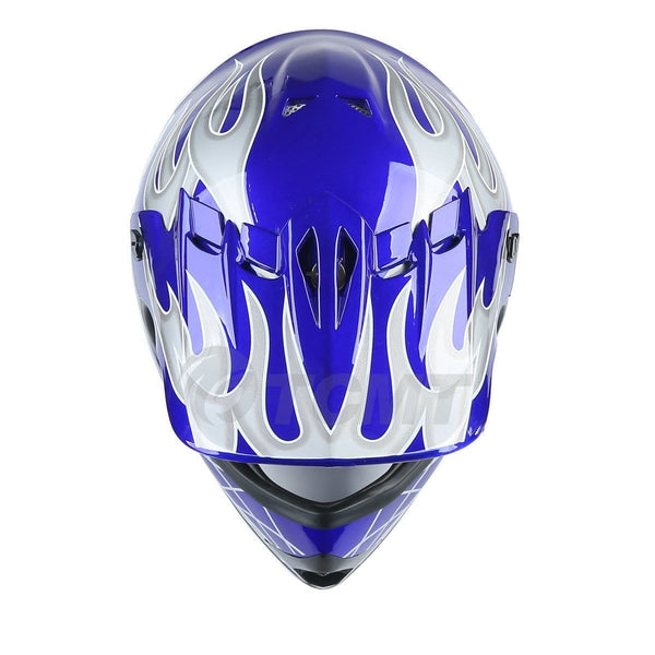 TCMT Dot Youth & Kids Motocross Offroad Street Helmet Blue Skull Motorcycle Youth Helmet Dirt Bike Motocross ATV Helmet+Goggles+Gloves L