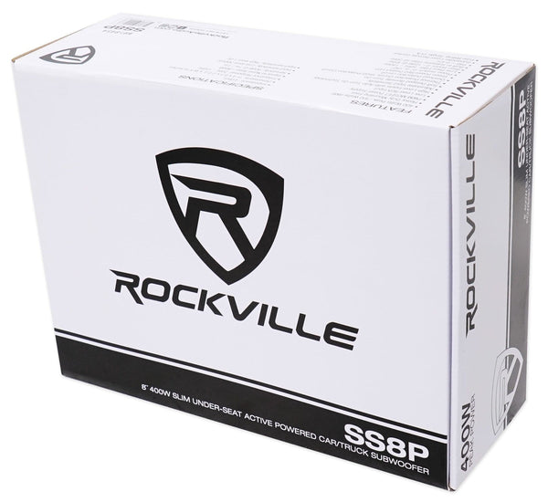 Rockville SS8P 400w 8" Slim Under-Seat Active Powered Car/Truck Subwoofer Sub