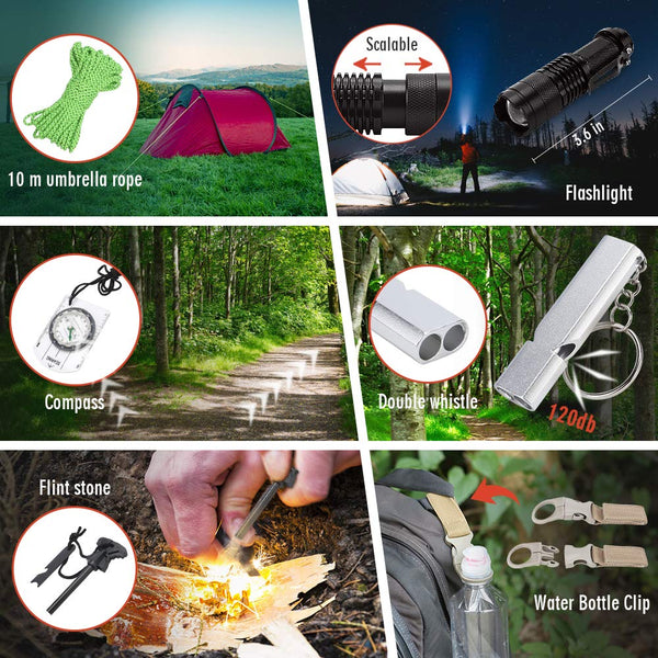 EILIKS Survival Kits 47 in 1 Outdoor Emergency SOS Survival Gear Kits for Car Camping Hiking Trekking Wild Adventure Earthquake Survive Tool for Him Father Husband Men Dad Boyfriend Gift