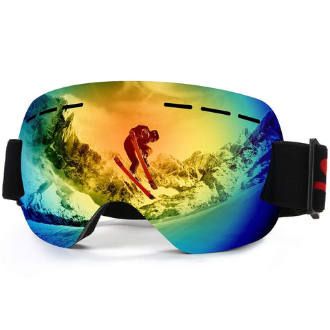 WELLVO Ski Goggles Snowboard Goggles Anti-Fog UV Protection Frameless Snow Goggles for Men Women Helmet Compatible
