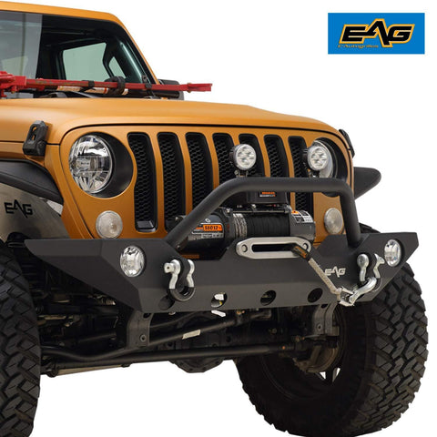 EAG Front Bumper with Fog Light Hole & Winch Plate Fit for 18-19 Jeep Wrangler JL
