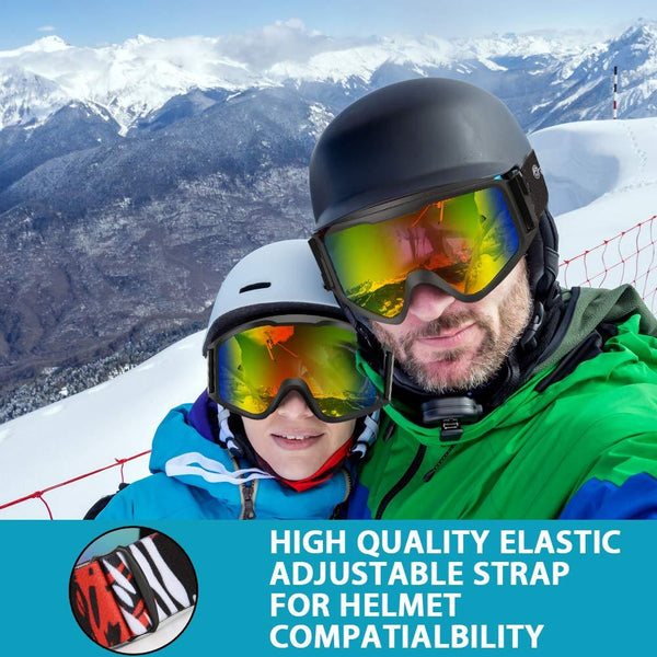 YEEONE Ski Snowboard Goggles Fit Over Glasses with Ski Mask, Anti Fog UV Protection Skating Goggles OTG Windproof Dual Lens Snow Goggles for Men Women