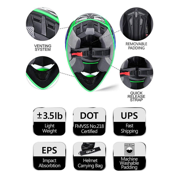 GLX Unisex-Adult GX23 Dirt Bike Off-Road Motocross ATV Motorcycle Helmet for Men Women, DOT Approved (Sear Green, Medium)