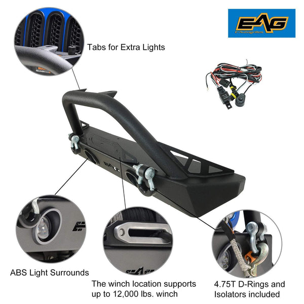 EAG Stubby Front Bumper W/LED Lights & Winch Plate Fit for 07-18 Jeep Wrangler JK