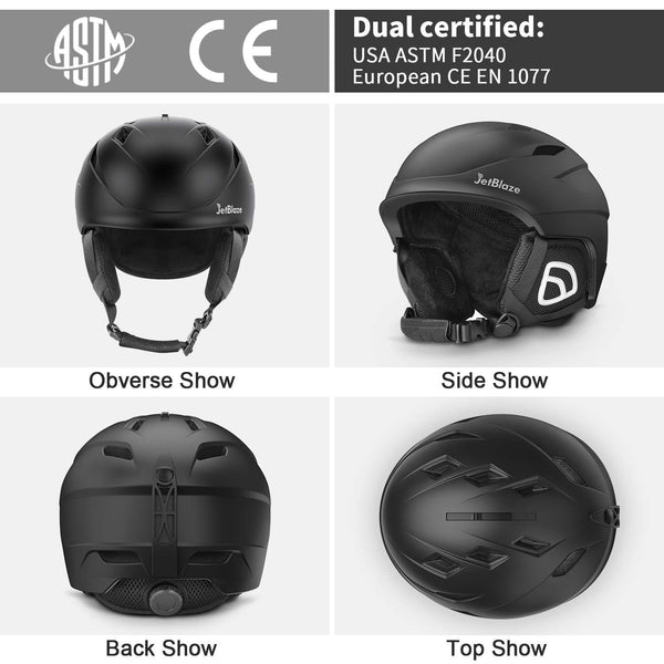 JetBlaze Ski Helmet, Snowboard Helmet, Snow Helmet for Men Women Youth (Black, M)