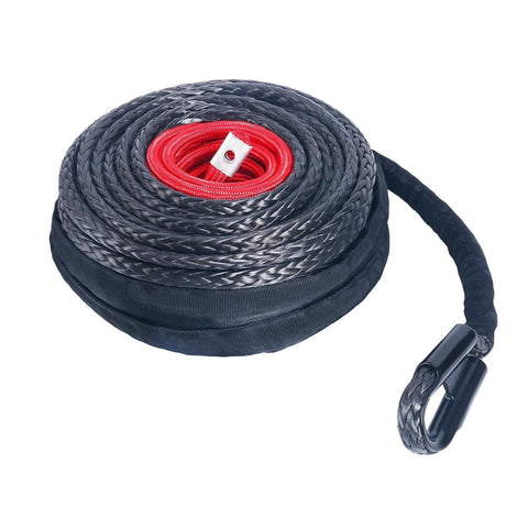 YAETEK 92' x 1/2" Synthetic Winch Rope Line Cable with Protective Sleeve and Rock Heat Guard 22000lbs Compatible with Jeep Truck ATV UTV Van SUV KFI Recovery Replacement - Black