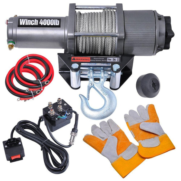 Yescom 4000 lbs 12V 1.24HP Electric Recovery Winch with Remote Switch Line Stopper Gloves ATV Trailer Truck Towing