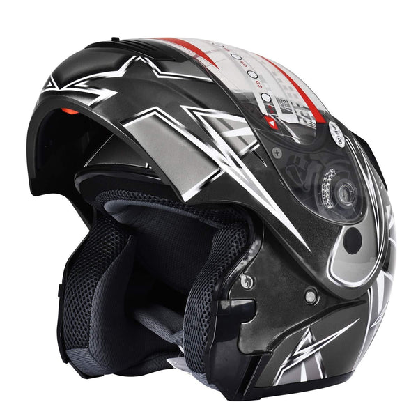 X4 Motorcycle Helmet Adult DOT Modular Flip up Full Face Sports Bike Snowmobile Helmet with Anti Fog Shield (235 Black, L)