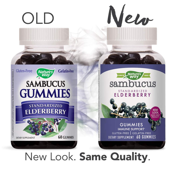 Nature's Way Sambucus Elderberry Gummies, Herbal Supplements with Vitamin C and Zinc, Gluten Free, Vegetarian, 60 Gummies (Packaging May Vary)