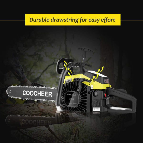 OppsDecor CS5900 58cc Gas Powered Chainsaw 20 Inch 2 Cycle Rancher Gas Chain Saw for Cutting Wood with Tool Kit (US Stock) (Light Green)