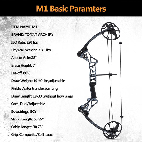 Compound Bow Ship from USA Warehouse,Topoint Archery for Women, Package M1,19"-30" Draw Length,10-50Lbs Draw Weight,Hunting Bow for Girls,Muddygirl Color (Muddygirl)