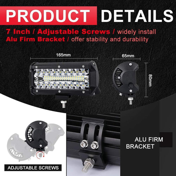 7 Inch LED Light Pods, 2 Pcs 240W Spot Flood Combo Beam 25000LM Triple Row Light Bar Waterproof Led Work Lights&Wiring Harness Kit for ATV UTV Truck Boat Golf Cart Off Road Fog Driving Bumper Light