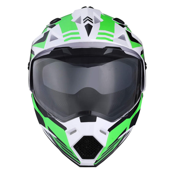 1Storm Dual Sport Motorcycle Motocross Off Road Full Face Helmet Dual Visor Storm Force Green, Size L