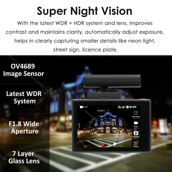 Lifechaser Dual Dash Cam 4K Front and Rear Car Camera 1080P+1080P, 3" OLED Touch Screen WiFi GPS Night Mode 150°, Parking Mode, Time Lapse, WDR, G-Sensor, Loop Recording for Cars, Trucks
