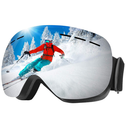 WELLVO Ski Goggles OTG Snowboard Goggles Anti-Fog Dual Lens 100% UV Protection TPU Frame Snow Goggles for Men Women Helmet Compatible
