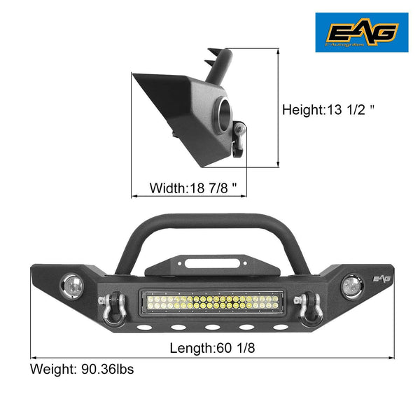EAG Front Bumper with LED Lights and Light Surrounds Fits for 87-06 Jeep Wrangler TJ YJ