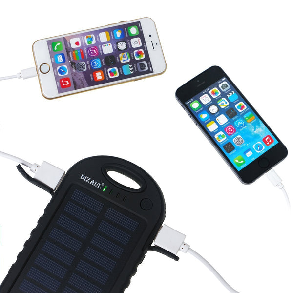 Dizaul Solar Charger, 5000mAh Portable Solar Power Bank Waterproof/Shockproof/Dustproof Dual USB Battery Bank Compatible with Smartphones,iPhone,Samsung,Android Phones,Windows Phones,GoPro,GPS