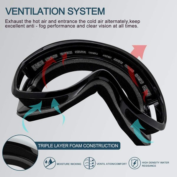 SPOSUNE OTG Ski Goggles - Over Glasses Snow Snowboard Goggle with Anti Fog Dual Lens for Men Women Youth Kids Skiing Skating Snowmobile, Windproof UV400 Protection Winter Sports Protective Glasses