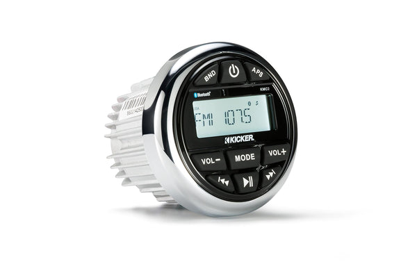 Kicker KMC2 Marine Boat Yacht Gauge Style AM/FM Radio Stereo Receiver Bundle Combo With 2x Kenwood 6.5-Inch 100 Watt Speaker + Enrock Radio Antenna + 50 Feet Speaker Wire