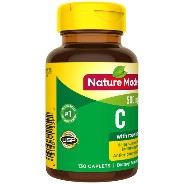 Nature Made Vitamin C 500 mg Caplets with Rose Hips, 130 Count (Packaging May Vary)