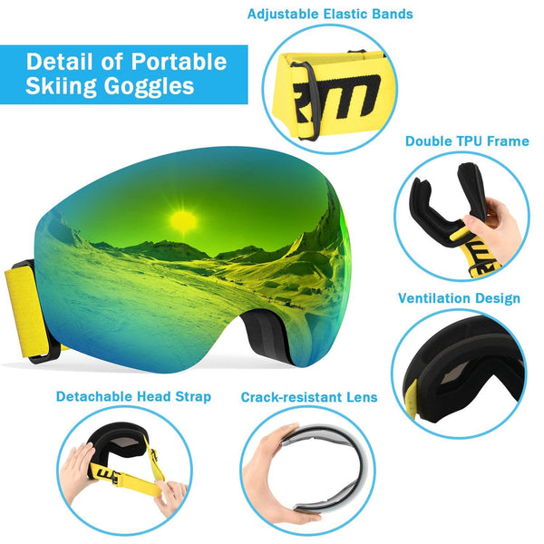 GRM Ski Snow Snowboard Goggles UV Protection Anti Fog Snow Goggles for Men Women Youth