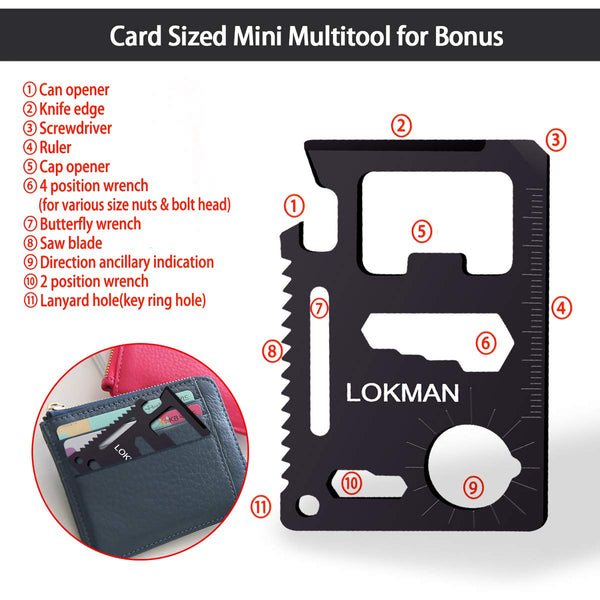 LOKMAN 14 in 1 Stainless Steel Multitool for Camping, Survival Kit, Outdoors, Car Emergency with Hammer, Axe, Knife, Plier, Screwdrivers,Wrench, Bottle Opener+ - Thanks Giving Gift for Father