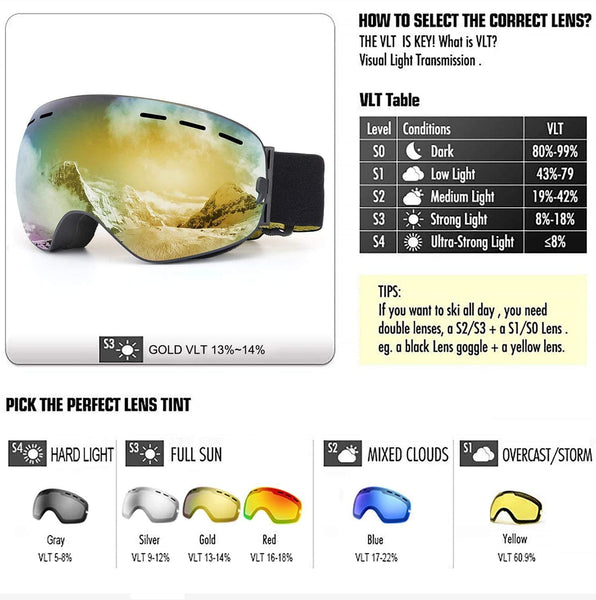 SPOSUNE OTG Ski Goggles Snow Snowboard Goggle Over Glasses with Anti-Fog Spherical Dual Interchangable Lens for Men Women Youth Skiing Snowmobile Eyewear & Helmet Compatible, UV400 Protection