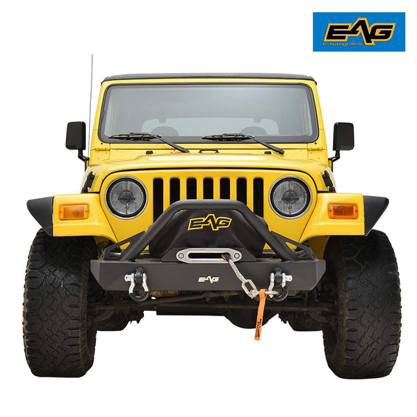 EAG Front Bumper with D-Rings and Winch Plate Fit for 87-06 Jeep Wrangler TJ YJ
