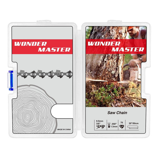 WONDER MASTER 20 Inch Chainsaw Chains 1Pack - 3/8" Pitch - 70 Drive Links - .050" Gauge with Pitch Semi-Chisel Gas Powered Chainsaw Chain Fits for Echo MAKITA HOMELITE Bernard Skil