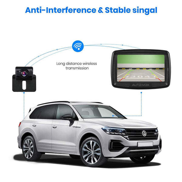 W2 NO Interference Digital Wireless Backup Camera System Kit with Built-in Transmitter, IP68 Waterproof Wireless Rear View Camera and 4.3'LCD Wireless Reversing Monitor for Trailer,Minibus, Trucks