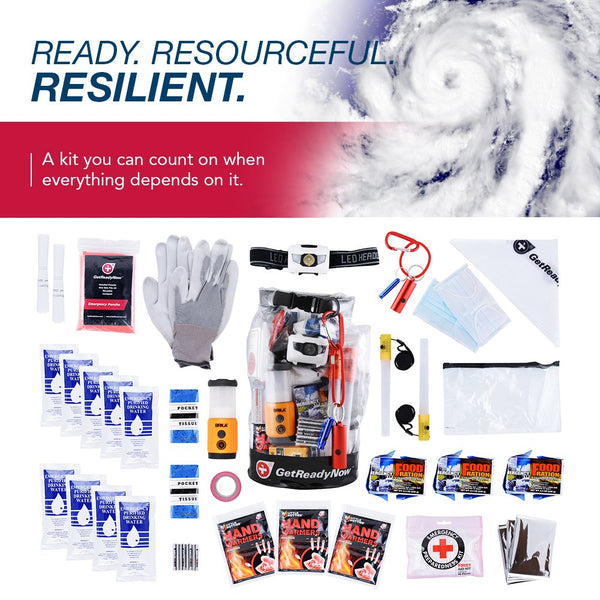 GETREADYNOW 72-Hour kit Grab & Go Emergency Kit with Essential Survival Supplies for 3 Days - Hurricane, Earthquake, Tornado Disaster Preparedness Kit - Heavy Duty Waterproof Bag