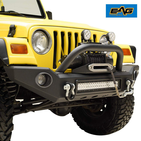 EAG Front Bumper with LED Lights and Light Surrounds Fits for 87-06 Jeep Wrangler TJ YJ