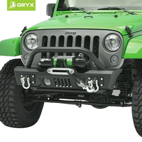 ORYX JB115868 Off-Road Stubby Front Bumper Rock Crawler With Winch Plate & D-Rings Fits Jeep Wrangler 2007-2019 (JK & JL)