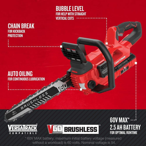 CRAFTSMAN V60 Cordless Chainsaw, 16-Inch (CMCCS660E1)