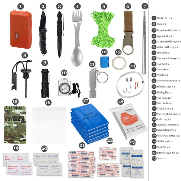 EILIKS Survival Kits 47 in 1 Outdoor Emergency SOS Survival Gear Kits for Car Camping Hiking Trekking Wild Adventure Earthquake Survive Tool for Him Father Husband Men Dad Boyfriend Gift