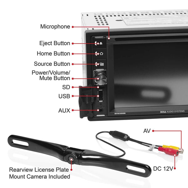 Boss Audio Systems BVB9358RC Car DVD Player - Double Din, Bluetooth Audio and Hands-Free Calling, 6.2 Inch Touchscreen LCD Monitor, MP3, CD, DVD, USB, SD, AUX In, AM/FM Radio, Rearview Camera Included