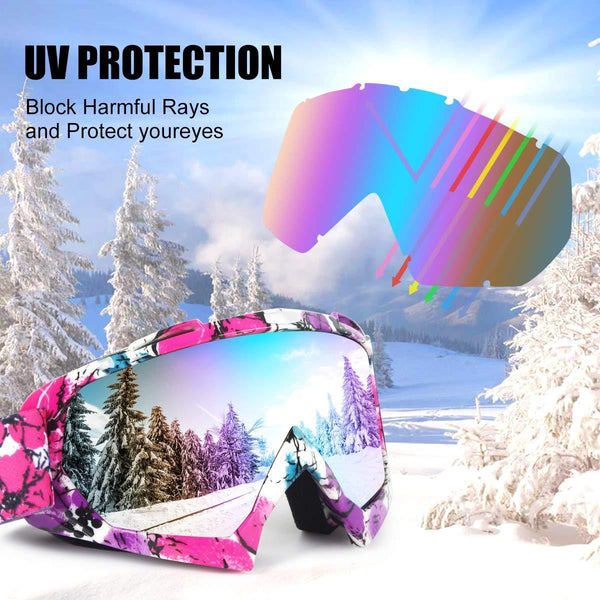 Wellovar Motorcycle Goggles,ATV Goggles Dirt Bike Ski Goggles Windproof Scratch Resistant Combat Goggles Adjustable UV Protective Safety Outdoor Glasses for Cycling, Climbing, etc (Pink)