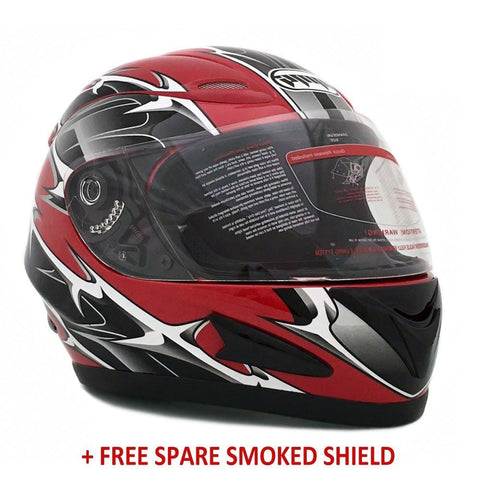 MMG 118S Motorcycle Full Face Helmet DOT Street Legal, Spikes Red, Medium, Includes 2 Visors Clear and Smoked Shield