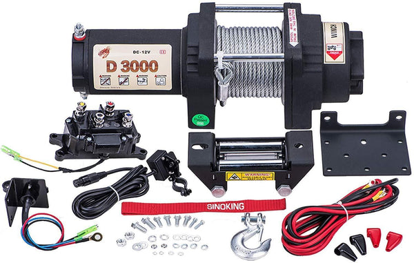 Sinoking 12VDC 3000LB/1361kg, Waterproof Electric Winch UTV ATV Winch with 0.18″39′(feet) Steel Wire Rope Winch Kit