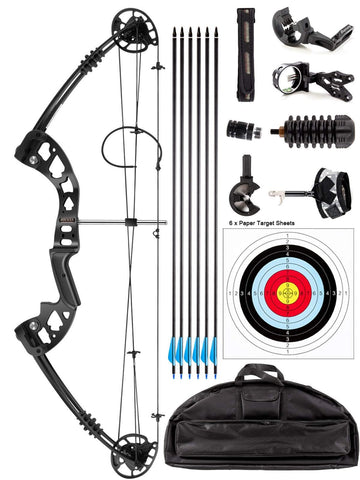 Rochan Aluminum Alloy Compound Bow with Dyneema Bow String Right Hand Composite Bow with Adjustable Draw Length and Weight Compound Bow Kit, IBO 310FPS