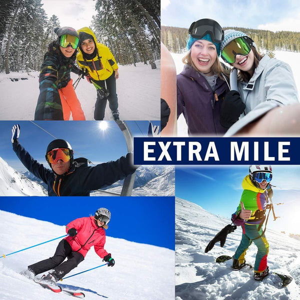 Extra Mile Ski Goggles, OTG Over Glasses Snow Sports Goggles Snowboard Snowmobile Skate Motorcycle Riding, Dustproof Scratch Resistant, Double Anti Fog UV400 Helmet Compatible Men Women Youth Unisex
