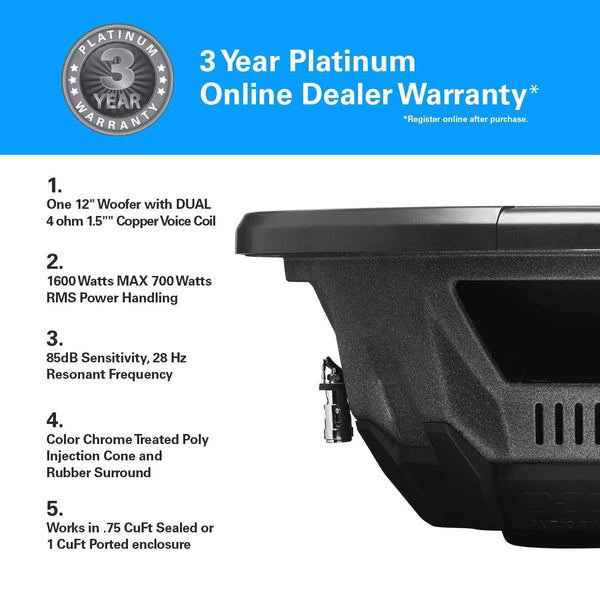 BOSS Audio Systems AR120DVC 12 Inch Car Subwoofer - 1600 Watts Maximum Power, Dual 4 Ohm Voice Coil, Sold Individually
